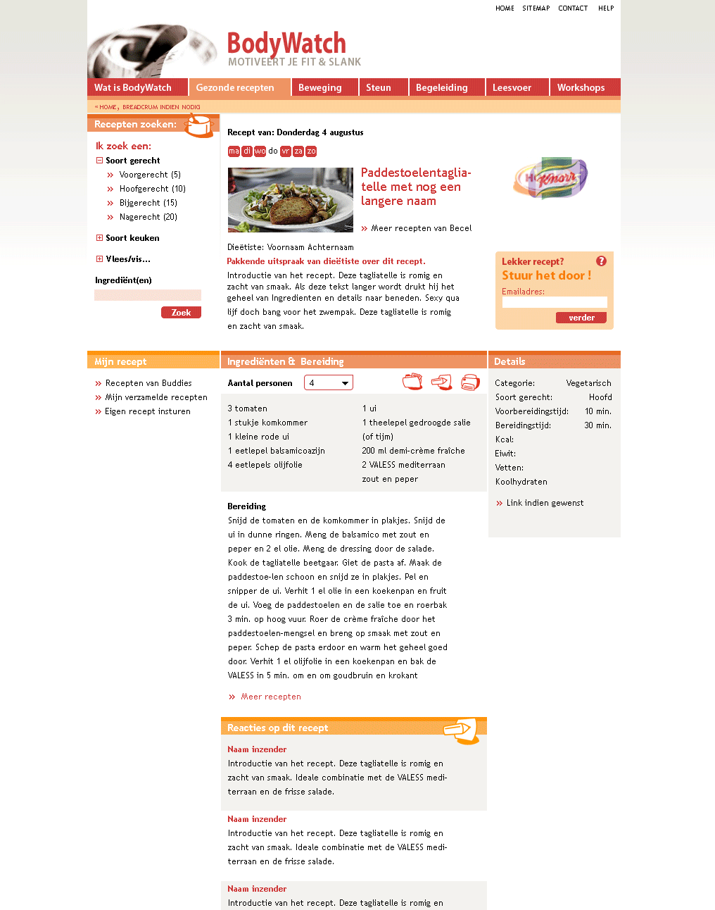 BodyWatch recepten pagina